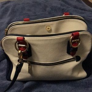 Red white and blue purse
